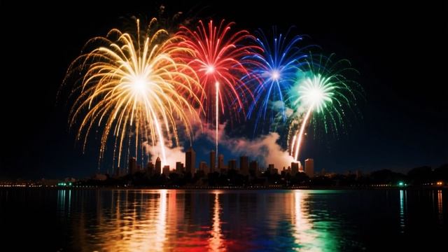 Огненные салюты над городом! 🎆✨ Отражение в воде — волшебство! 💫 смотреть онлайн