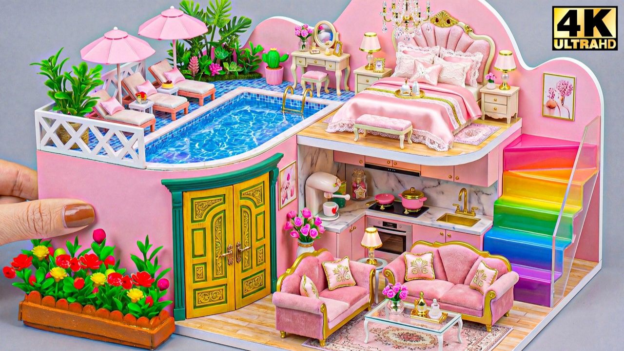 Постройте сказочную виллу Pink Sky с радужной лестницей и роскошным бассейном для двоих ❤️ #Мин смотреть онлайн