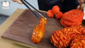Мукбанг - курица и сырные закуски и хот-дог - вкусный выпуск