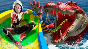 Гигантский аллигатор напал на Гвен-Паука в безумной 3D горке! Физика в GTA 5