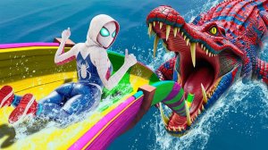 Гигантский крокодил-гибрид гонится за Гвен на крылатом водном аттракционе _ GTA 5