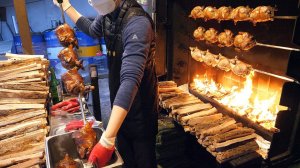 Цыпленок на дровах в дубе с сыром - корейская уличная еда