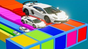 Большие и маленькие автомобили Lamborgini против цветных полноразмерных слайдов | BeamNG.Drive