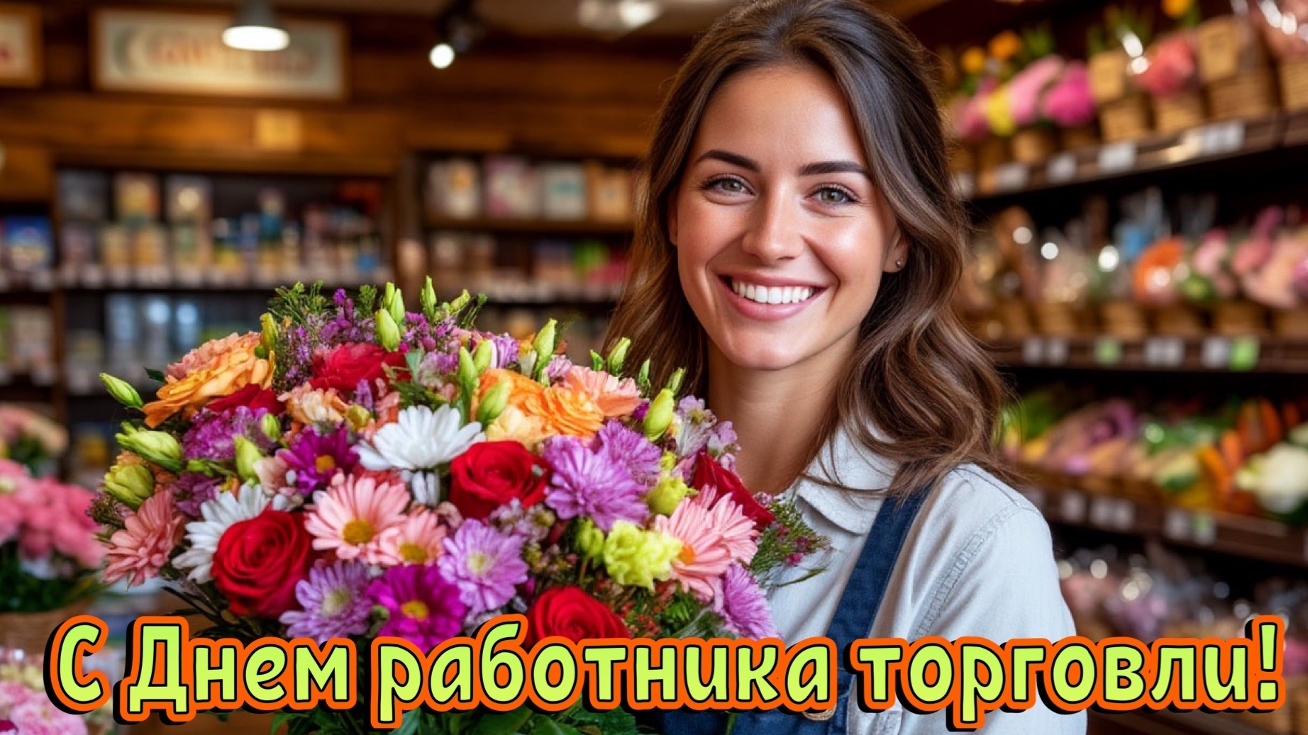 С днём работников торговли. Красивая музыкальная открытка. смотреть онлайн