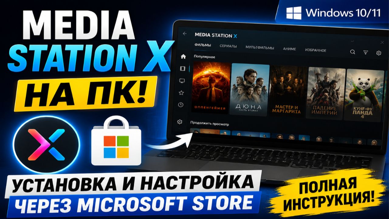 Media Station X на ПК! Установка и настройка через Microsoft Store Windows 10 /11 (2026) смотреть онлайн