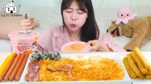 Мукбанг - острая лапша и сырные закуски - сытная порция