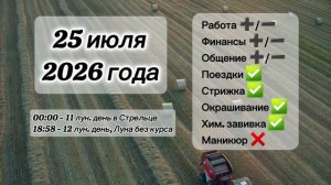 Гороскоп 25 июля 2026 года, лунный день