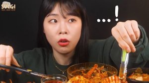 Мукбанг - морепродукты - много соуса