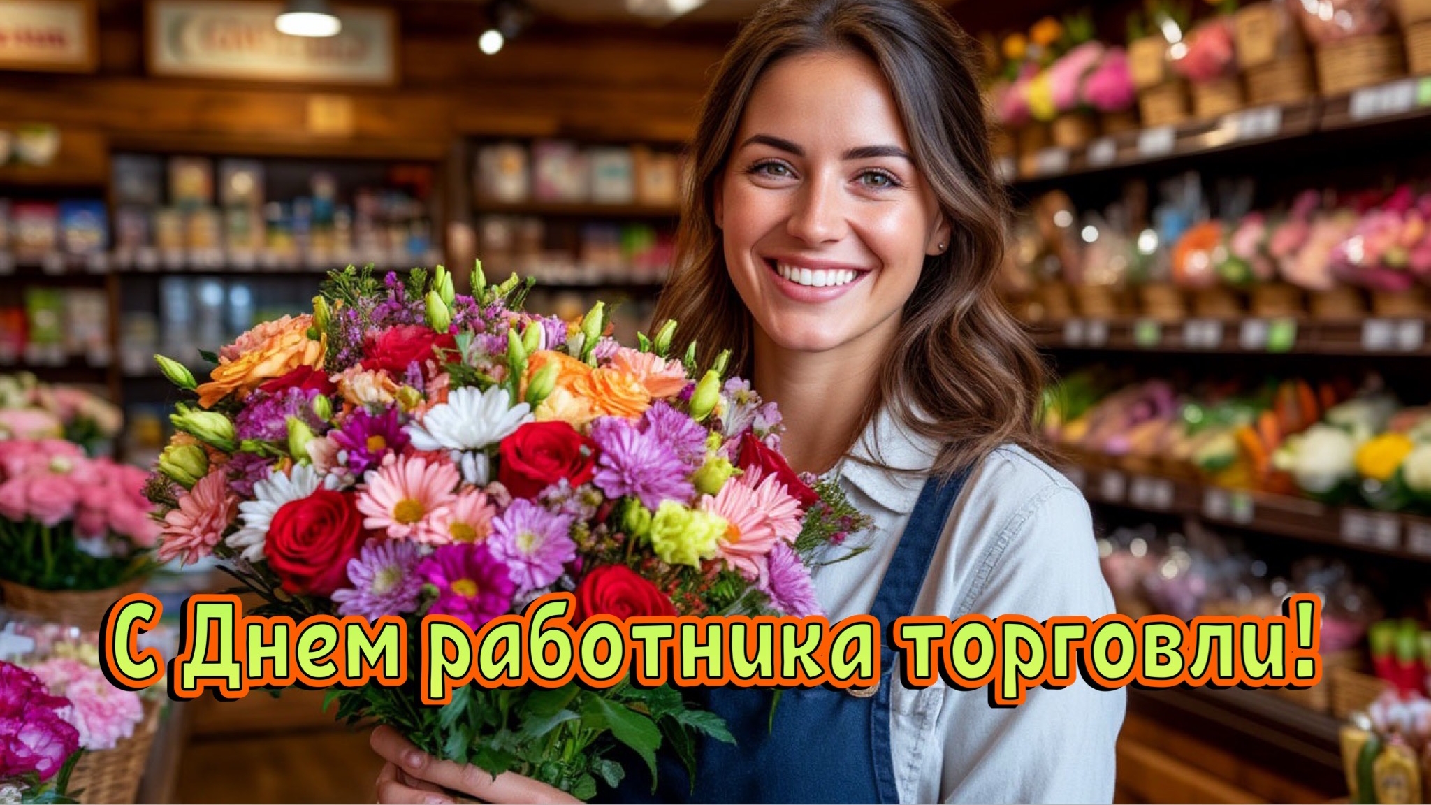 Супер Поздравление С ДНЕМ Работника Торговли 2026 Открытка ко Дню Работника Торговли! смотреть онлайн