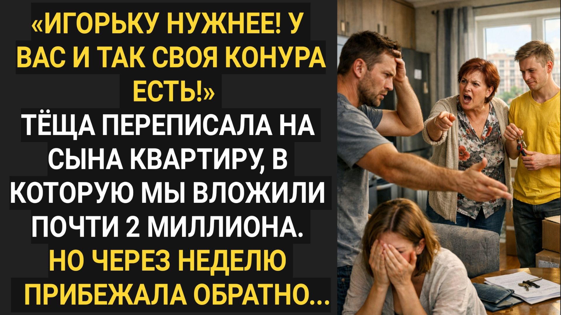 Теща переписала на сына квартиру, в ремонт которой мы вложили почти 2 миллиона...