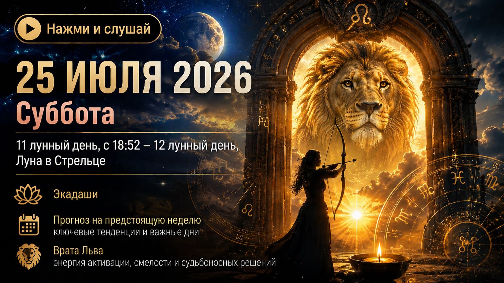 25 июля 2026 - гороскоп. Неделя с 27 июля по 2 августа и про Врата Льва. смотреть онлайн
