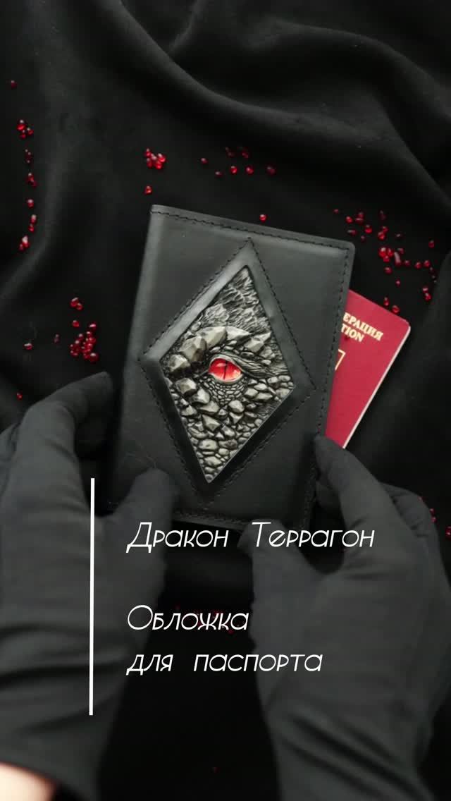 Обложка для паспорта. Дракон Террагон. Обсидиан