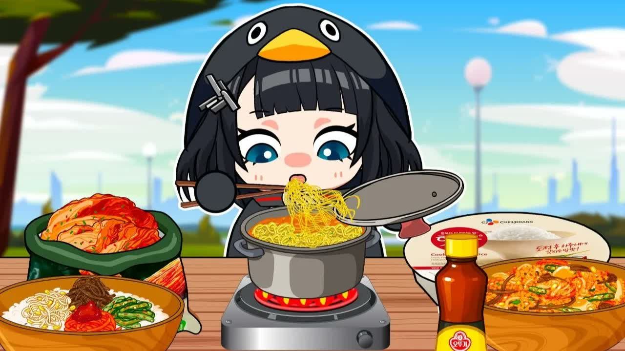 Гугугага ест лапшу быстрого приготовления на улице 🍜 Мукбанг анимация АСМР смотреть онлайн
