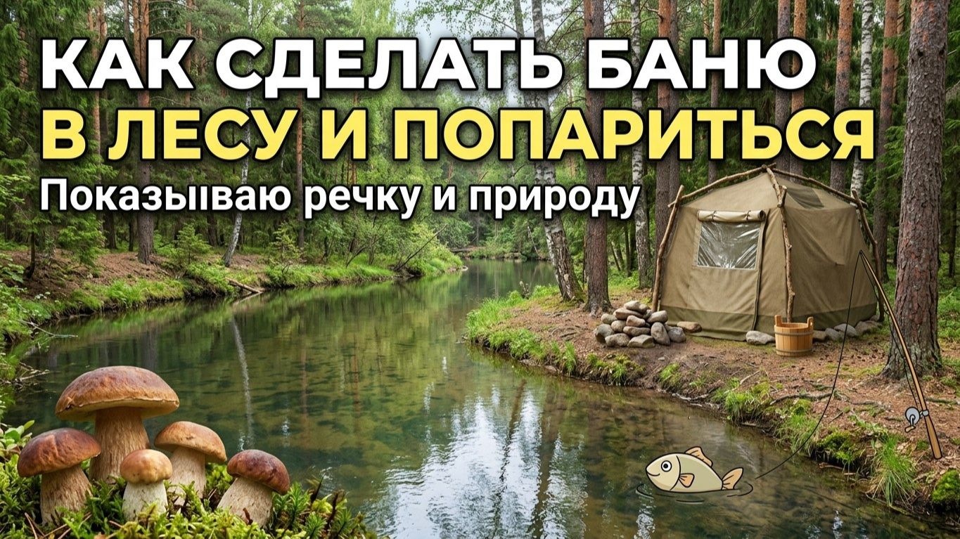 Как сделать баню в лесу и попариться. Показываю речку и природу. Грибы и рыбка, присматриваю место смотреть онлайн