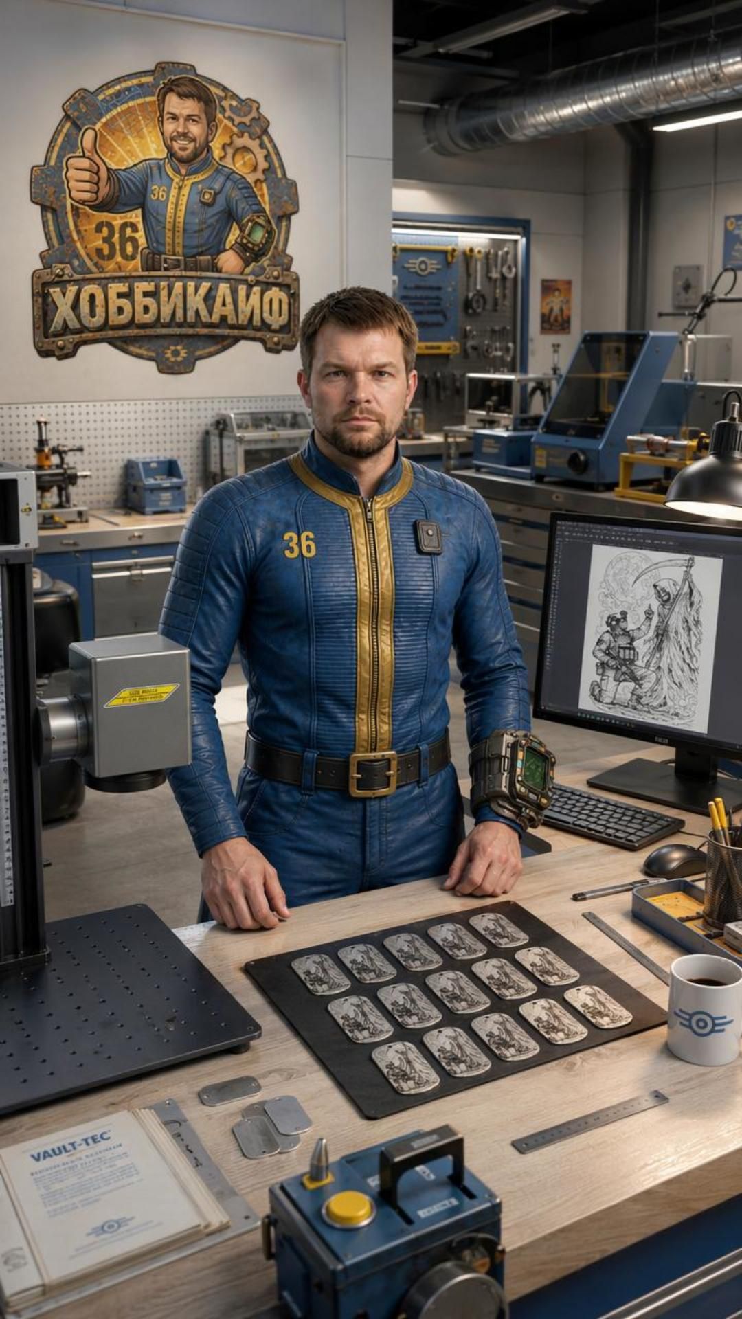 AI-картинка на металле ⚙️ Гравировка жетонов на лазере