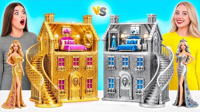 Строим Удивительный Кукольный Домик Золотой vs Серебряный Челлендж | Идеи Для Крошечных Построек смотреть онлайн