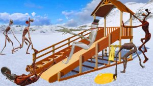 Сиреноголовые в реальной жизни играют в снежки