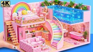 🏊♀️🌈 Постройте розовый миниатюрный дом с бассейном на крыше и радужной спальней ❤️ #Миниатюрны