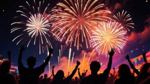 Толпа в восторге от красочного салюта! 🎆✨ Праздничная ночь и море эмоций 🎉