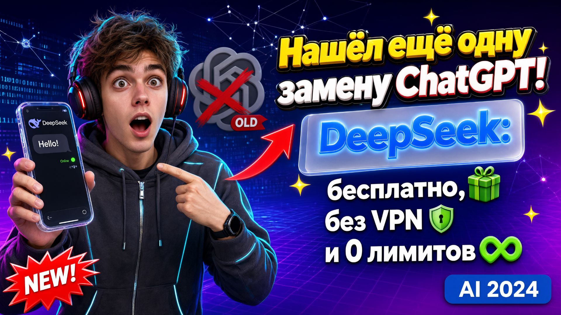 Нашёл ещё одну замену ChatGPT! DeepSeek бесплатно, без VPN и 0 лимитов ✅ смотреть онлайн