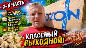 2-я часть.Распаковка мангала с Ozon. Лепим пельмени. Покосил всю траву. Вечером шашлык.