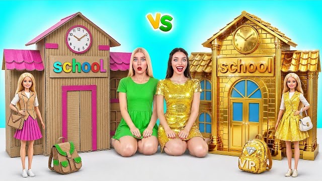 Золотая Vs Картонная Школа Челлендж