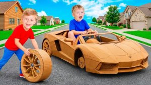 Ребята открыли свой прокат картонных автомобилей! Детские мультики смотреть