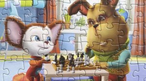 БАРБОСКИНЫ собираем Пазлы для детей Гена и Малыш играют в шахматы
