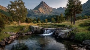 Горы. Водопад. Музыка релакс от ИИ.