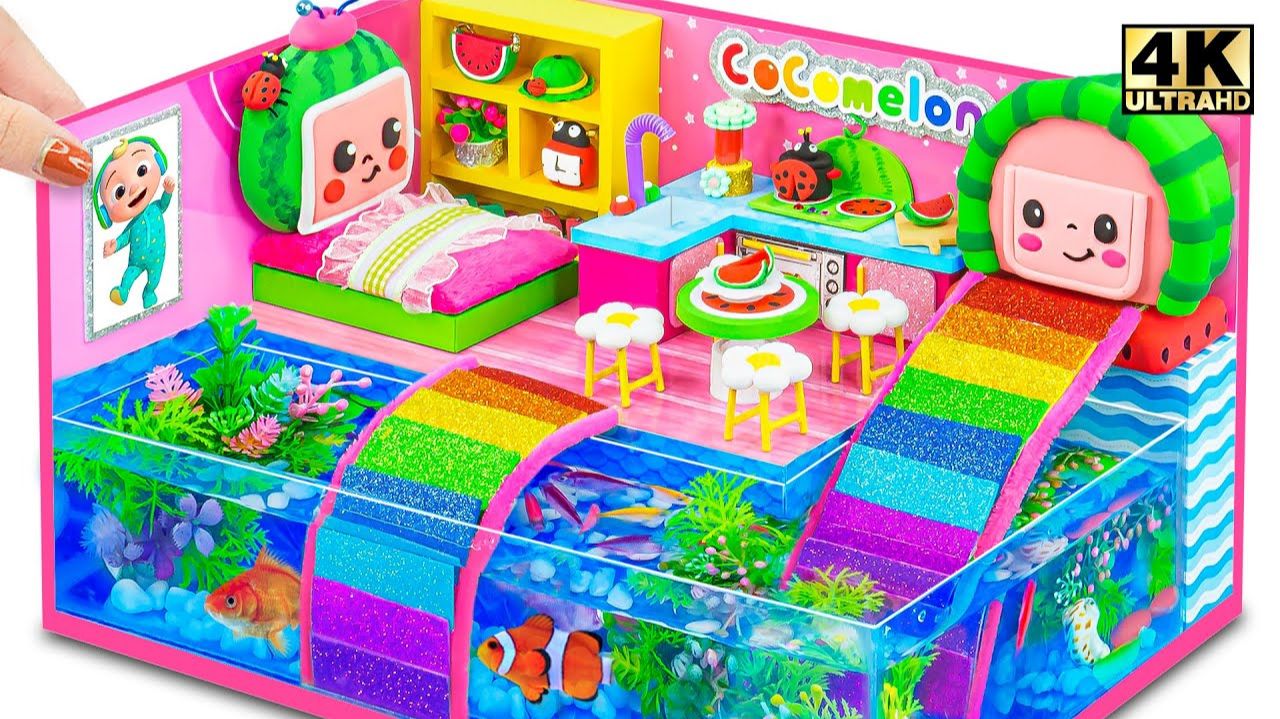 DIY Idea Build CoComelon Toy House с аквариумом и радужной горкой из картона - Миниатюрный дом смотреть онлайн