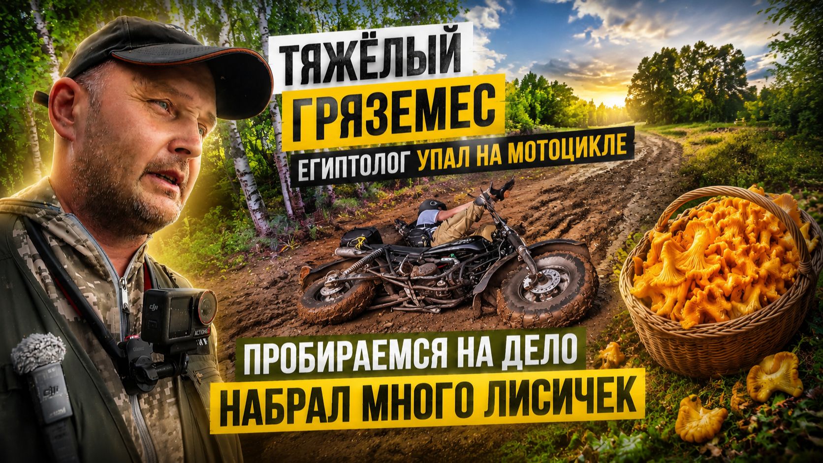 ТЯЖЁЛЫЙ ГРЯЗЕМЕС В ЛЕСУ! Египтолог не удержал мотоцикл! Жёсткая поездка по бездорожью за грибами смотреть онлайн