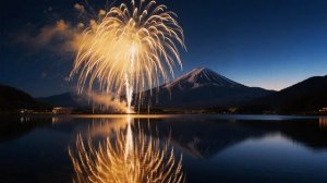 Салют над горой Фудзи! 🎆✨ Магия отражения в озере. 🏔️💧