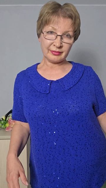 Блуза ИНДИГО.  Хлопковая бобинная пряжа с пайетками
