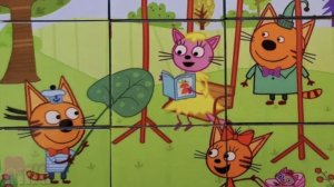 Котята с друзьями на качелях - собираем кубики пазлы для детей Три Кота