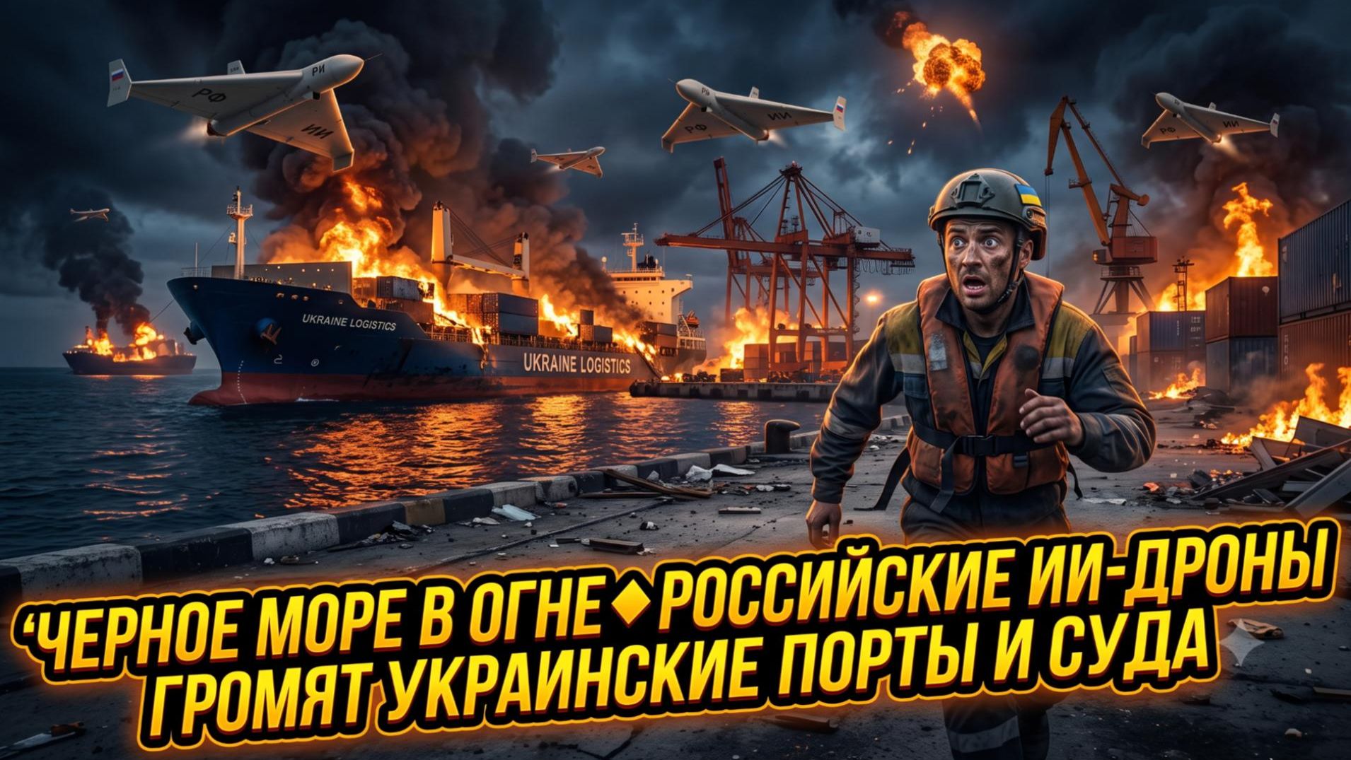🔥Чёрное море горит! Беспилотники с ИИ от России разносят порты Украины и грузовые корабли смотреть онлайн