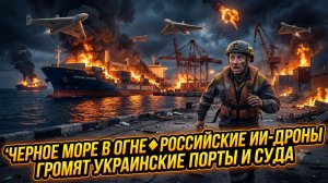 🔥Чёрное море горит! Беспилотники с ИИ от России разносят порты Украины и грузовые корабли