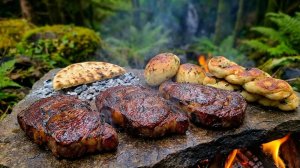 Дикое пиршество: мясо и хлеб из огня