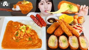 Мукбанг - жареная курица и сырные закуски - крупный план