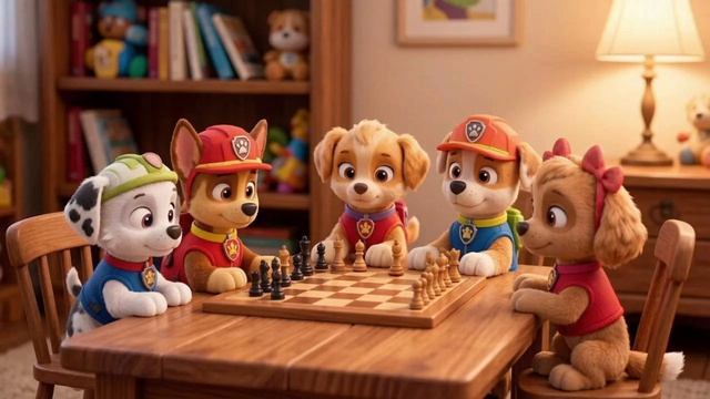 Щенячий патруль играет в шахматы