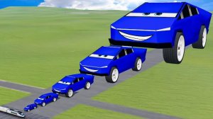 Большой и маленький Tesla Cybertruck Blue против поездов Thomas | BeamNG.drive