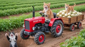 Рыжий котенок и мама-кошка спасают брошенного котенка во время сбора белой редьки 🐾❤️