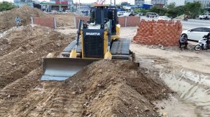 OMG.! Amazing New Landfill Project Bulldozer C3 Pushing Soil Fill the beam with 25Ton Dump Trucks
