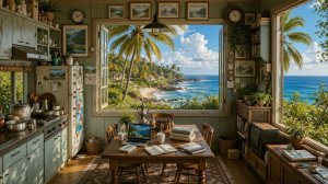 ПРИЯТНЫЙ ДЖАЗ НА КУХНЕ С ВИДОМ НА ТРОПИЧЕСКОЕ МОРЕ 🎷🏝️ УЮТНАЯ АТМОСФЕРА