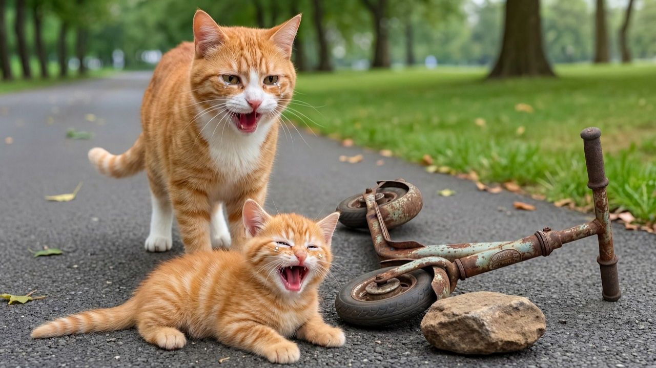 Мама-кошка усердно трудится в магазине Fried Chicken, чтобы купить котенку самокат 🛵🐱