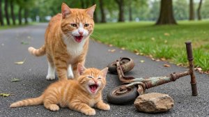 Мама-кошка усердно трудится в магазине Fried Chicken, чтобы купить котенку самокат 🛵🐱