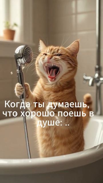 Как вы поёте в душе? #кот #смешно #короткоевидео #short