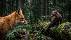 Хозяева леса: Лиса и Куница на фотоловушку в лесу