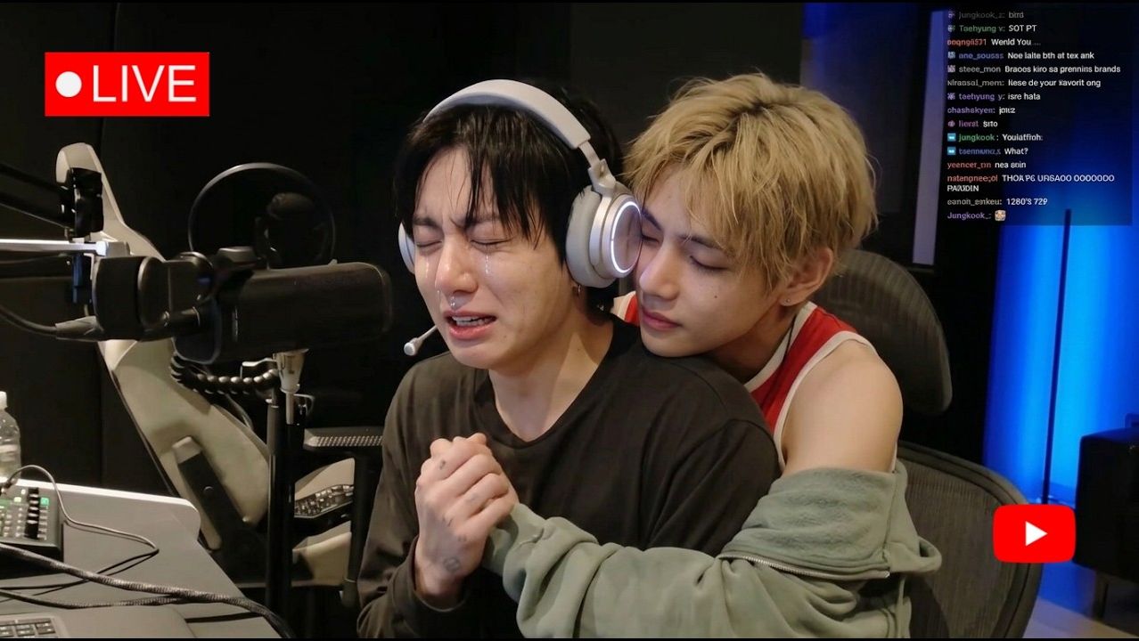 5 минут назад 😭 Чонгук плакал, рассказывая о Тэхёне (V) в прямом эфире на Вивёрс! 💜