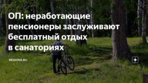 В Общественной палате предложили ввести бесплатные путевки в санатории для пенсионеров.