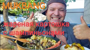 МУКБАНГ ЖАРЕНАЯ КАРТОШКА С ШАМПИНЬОНАМИ/ОБЖОР НА ДАЧЕ/ЕДА НА КАМЕРУ